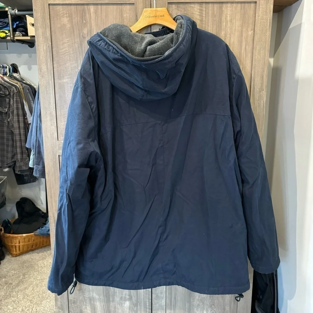 J Crew Men’s XL Jacket Navy Blue Fleece Lined Hooded
